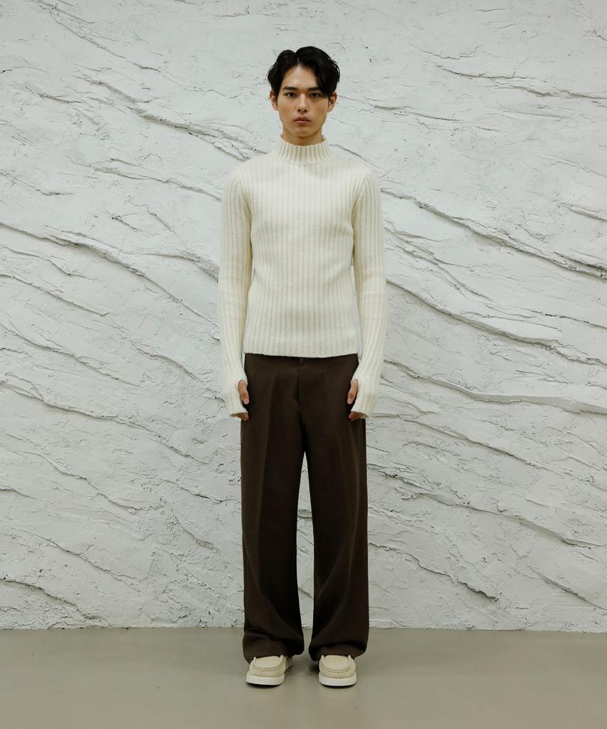 SIGNATURE Wool-Like No-Tuck Wide Fit Slacks [Brown]
