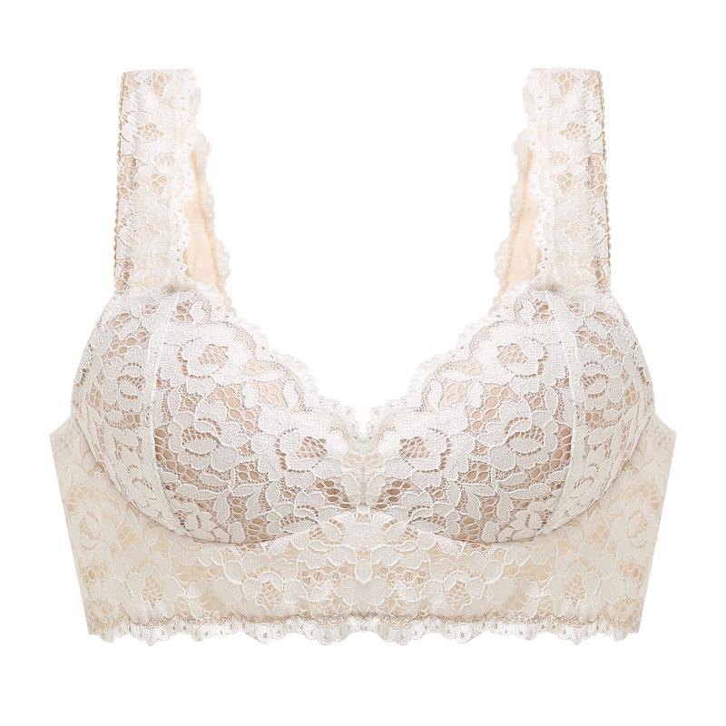 White Black Floral Lace Wireless Bra with Adjustable Straps S белый