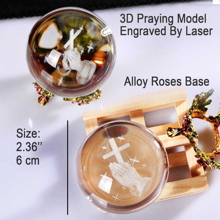 

60 мм Хрустальный шар с 3D гравировкой Рука, держащая крест, Фигурка с подставкой в виде розы, Молящиеся религиозные подарки для женщин, Христианские подарки f United States