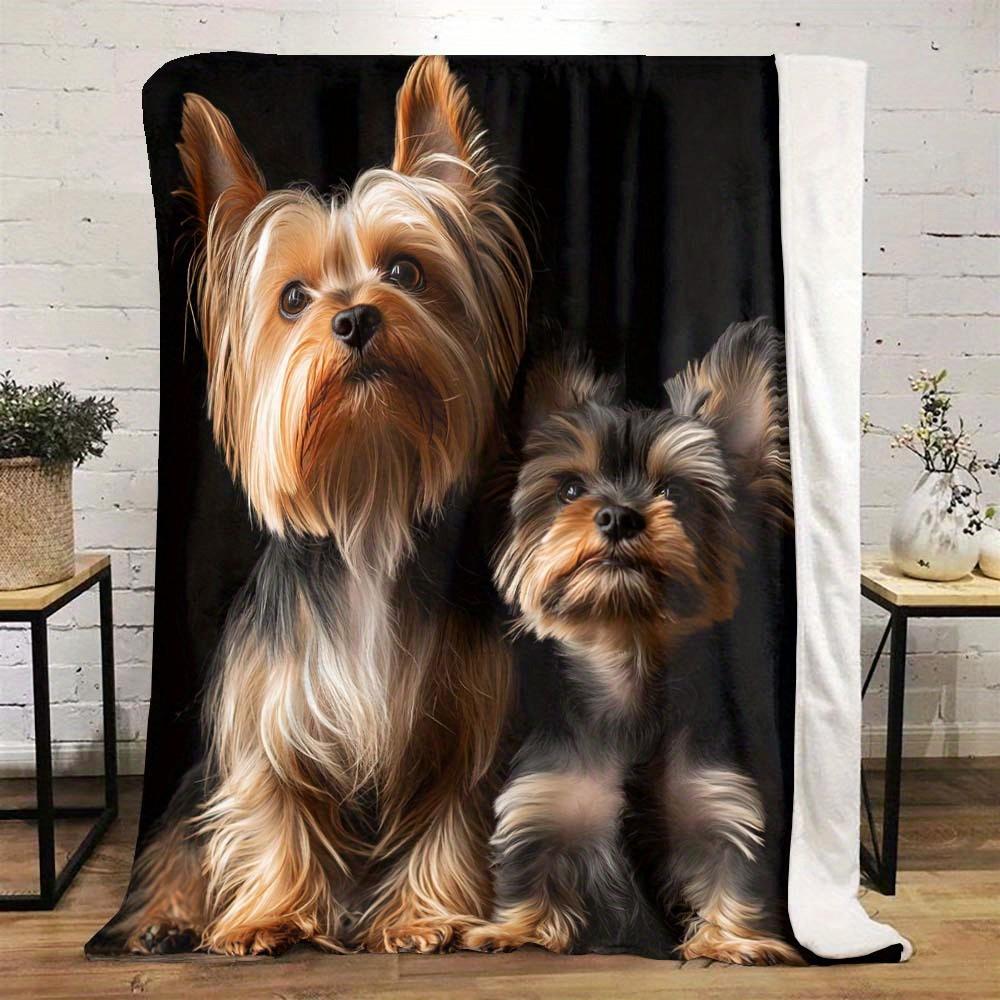Custom Two Yorkshire Terriers Fleece Blanket Personalized Name Text Puppy Print Throw Soft Warm All Season Bedding Gift For Dog 70x100cm28x39in