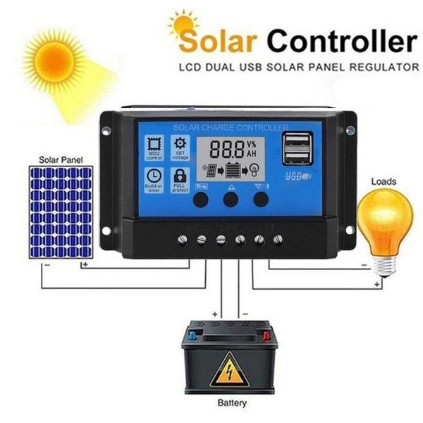 

Контроллер заряда солнечной батареи, контроллер зарядного устройства солнечной панели 12 В/24 В, регулируемый ЖК-дисплей с двойным USB-портом, настройка таймера, автоматический параметр ШИМ