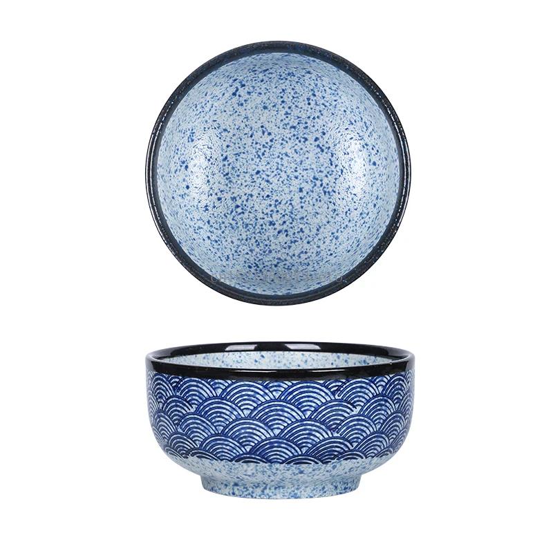 6.1-inch Japanese style minimalist wave patterned ceramic bowl Hand painted household Lamian Noodles bowl Large rice bowl