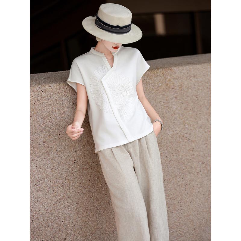 Lanser s Lace Embroidery Stand Collar Blouse M