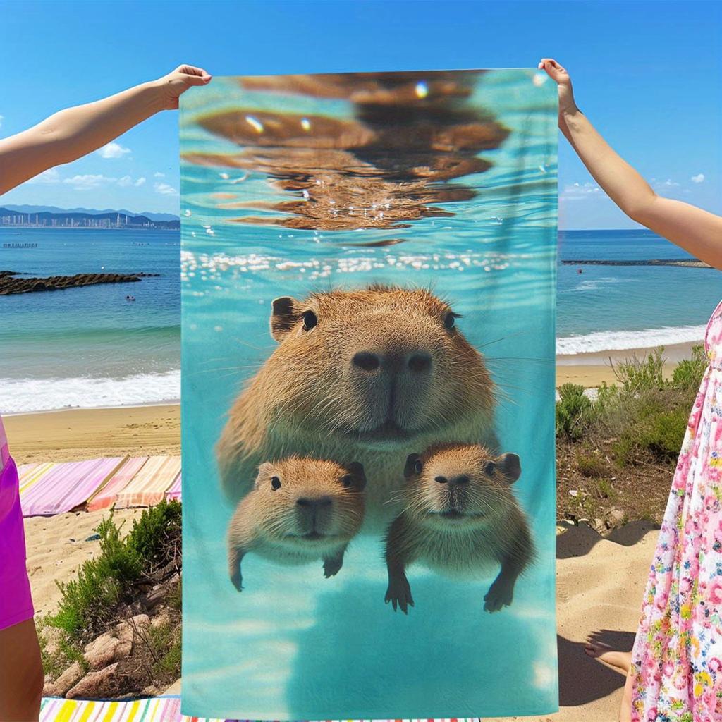 Capybara Swimming Diving Cute Print Beach Towel, Soft Lightweight for Travel Swimming Surfing Yoga Camping