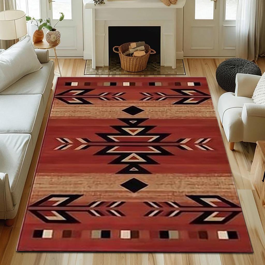 Tappeto Tribale Sud-Ovest Tappeto Rustico Azteco, Tappeto Geometrico Lavabile in Macchina, Tappeto da Interno Antiscivolo per Camera da Letto Soggiorno