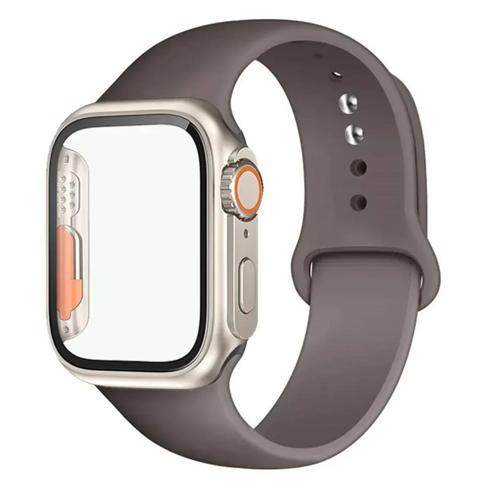 Silicone Strap+Case For Apple Watch Band 44mm 45mm 41mm 40mm Tempered Glass Cover Change to Ultra iWatch Series 9 8 7 SE 6 5 3