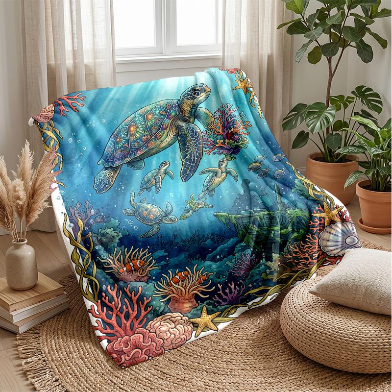 Underwater Sea Life 5 Theme blanket Lightweight Warm Flannel Blanket Decorative Throw Blanket for Home Decoration