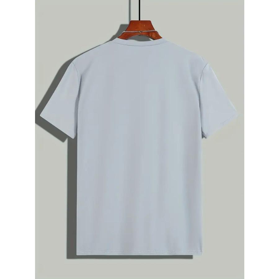 Men's Casual Fashion Dog Print Short Sleeve T-Shirt, Comfortable Versatile Polyester Blend, Round Neck