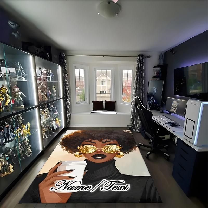 1PC Custom Name Golden Elegance Coffee Theme Floor Mat Ideal for Living Room, Game Rooms, Office, Bedroom,Floor Mat Playful Design
