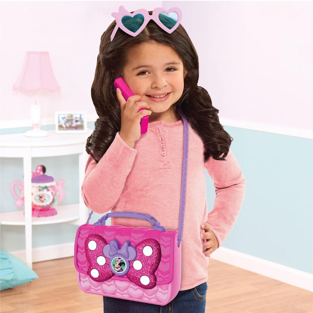 Disney Junior Minnie Mouse Bowfabulous Bag Set, 9 Piece Pretend Play Purse with Lights and Sounds Cell Phone, Sunglasses, and Accessories