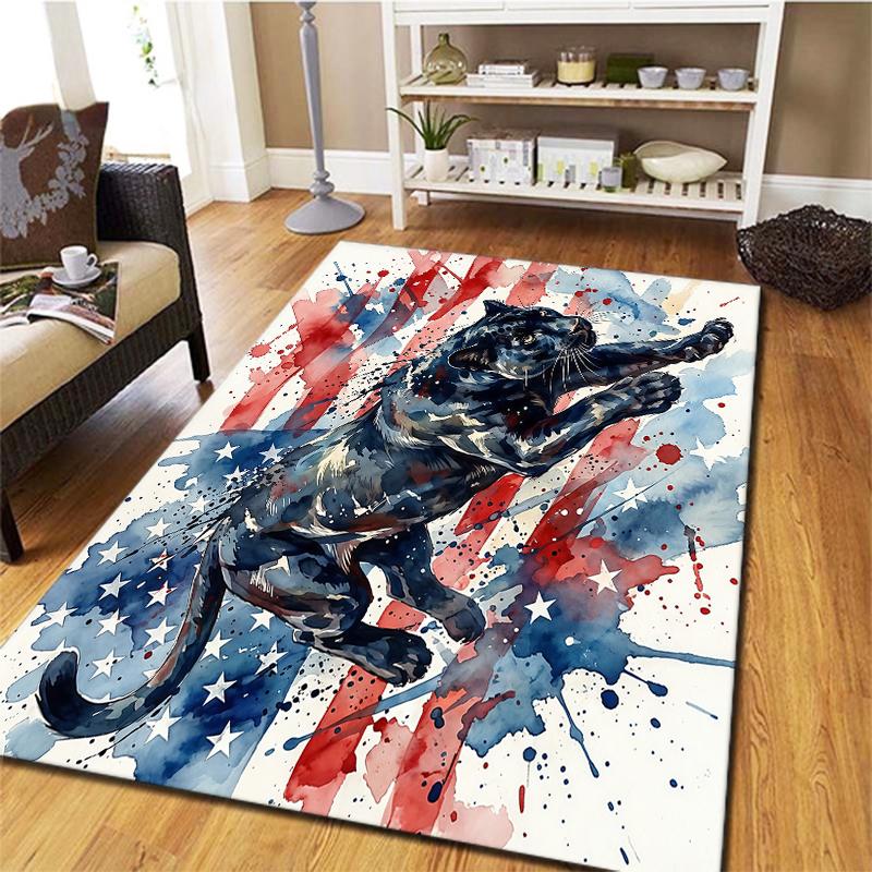 American Flag Animals Pattern Square Carpet,Area Rug,Carpet Rug for Living Room Bedroom Sofa Playroom Decor,Non-slip Floor Mat,Holiday Birthday Gifts
