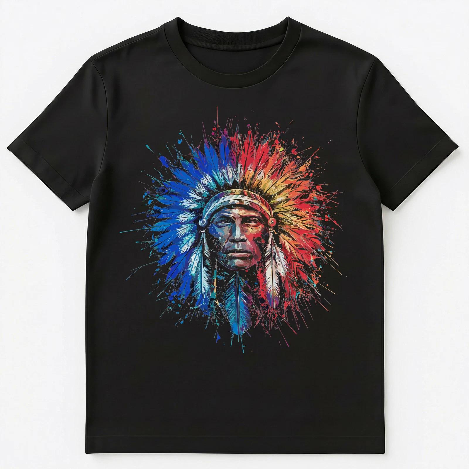

Colorful Paint Splash Native American Chief Art Graphic Unisex T-Shirt 2XL