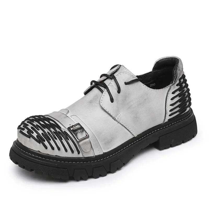 

Fashion Luxury Brand Men Genuine Leather Shoes Fashion Platform Casual Leather Business Work Derby Shoes Outdoor Antiskid Tooling Shoes 45 белый