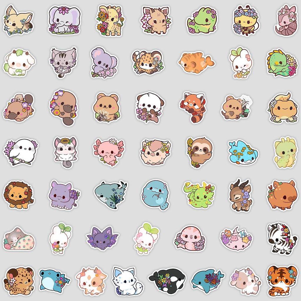 50PCS Cute Cartoon Animal Waterproof Stickers for Phones & Computers