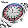 Chenxi 6363 Orologio Sportivo Cool al Quarzo con Diamanti Quadrante Bandiera Rotante a 360° Lancette Luminose Orologio Impermeabile per Uomo Reloj