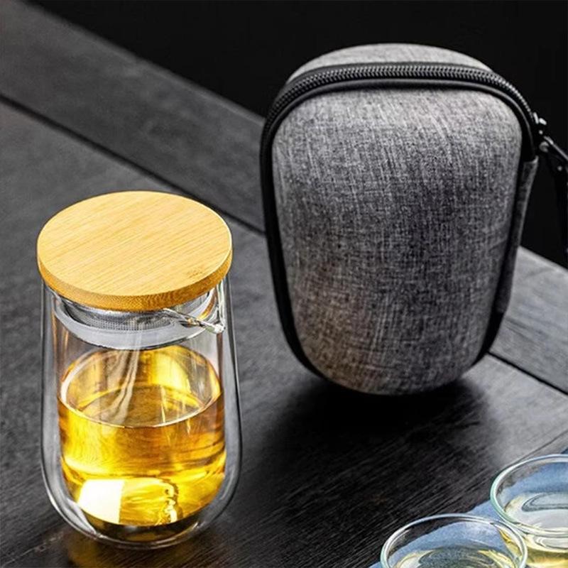 Double-Layer Transparent Glass Gong Dao Bei Tea Cup - Portable Heat-Insulating Kung Fu Tea Set