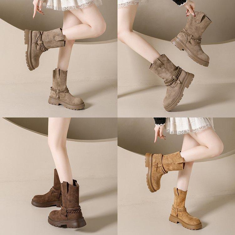 Platform Martin boots women's short boots 2025 autumn and winter new retro British style thick heel medium boots Maillard stacking boots