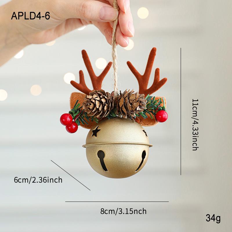 Festive Christmas Antler & Bell Ornaments with Bow & Pine Cone Accents for Tree & Window Decor.