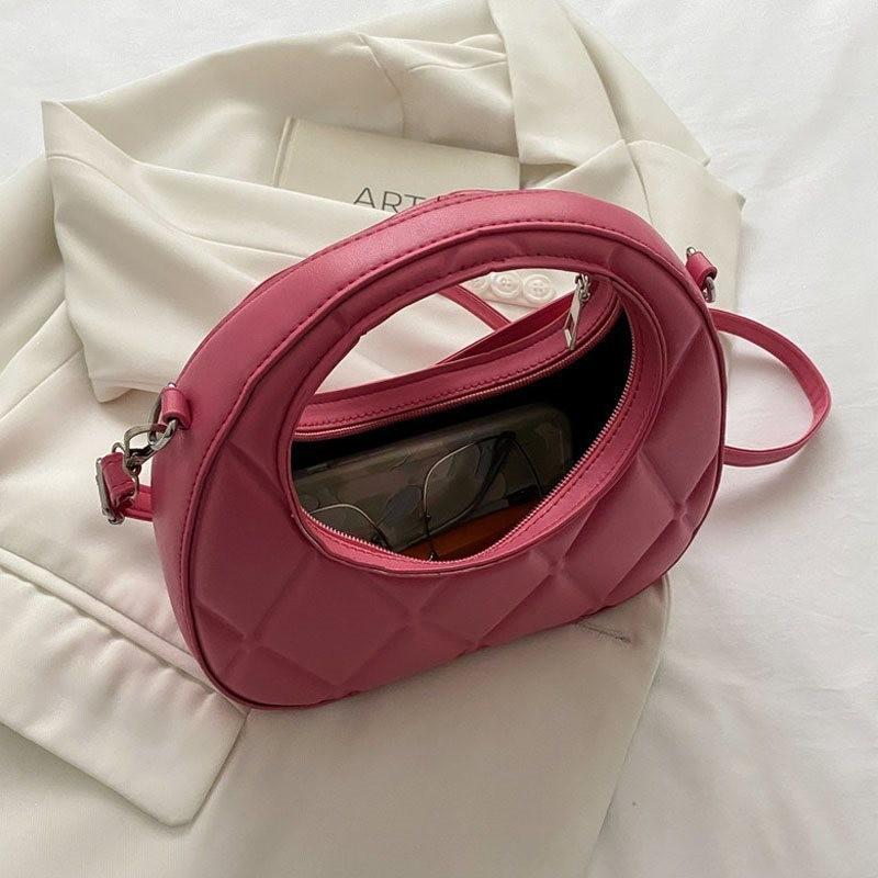 Unisex Stylish Quilted Crescent Handbag For Women In Soft Texture Available In Black White Pink Khaki Yellow