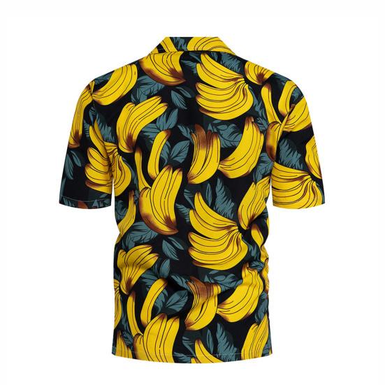 Herreskjorte Bananmønster Enkeltspent Sommer Hawaiisk Knapper Skjorte for Fest