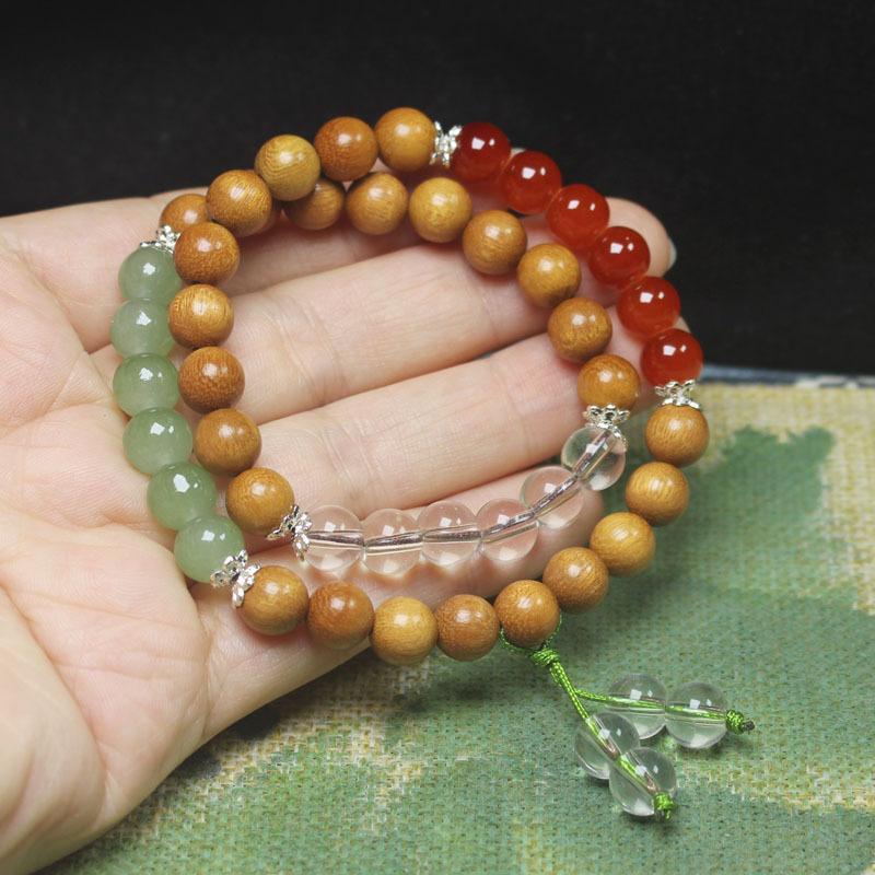 Sandalwood 8mm Double Wrap Bracelet Chinese Style Colorful Beads Fashion Jewelry Gift