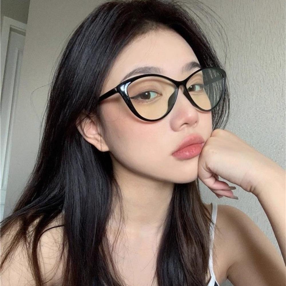 Damen Vintage Cateye Myopiebrille Mode Blaulichtfilter Transparente Brille Großer Rahmen Lesebrille Computerbrille