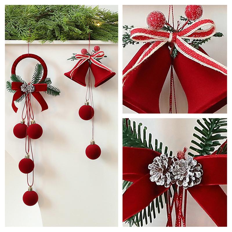 Christmas Decorations Red Xmas Bell Christmas Tree Hanging Ornaments Cute Bow Doorbell  New Year Party Supplies Gifts Navidad