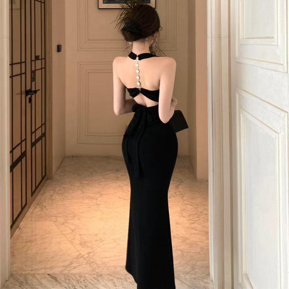 Summer new neck sling backless slim dress celebrity temperament sexy birthday party dress dress