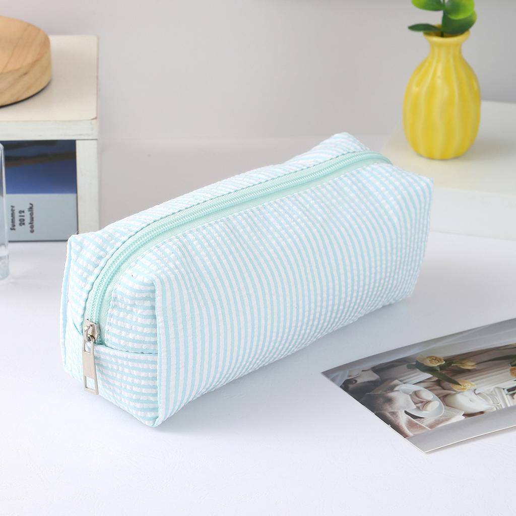 Cute Striped Canvas Pencil Case, Small Travel Pouch with Zipper, Large Capacity Portable Stationery Bag for School Office Girls