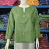 T-shirt Estiva da Donna 2025 Europea & Americana Scollo a V Larga Bottoni Cotone Lino
