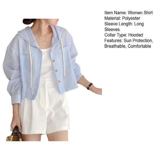 Dameskjorter med striper og knapper, hettegenser med snøring, langermet cardigan, sommer solbeskyttelse