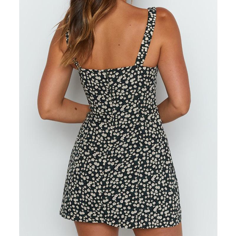 Amazon wish2023 summer new floral suspender split dress short sleeve cross-border spot elegant temperament