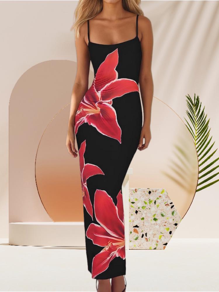 Sexy bedrucktes Spaghettiträgerkleid im europäischen und amerikanischen Stil - Heißer Verkauf im Frühling/Sommer