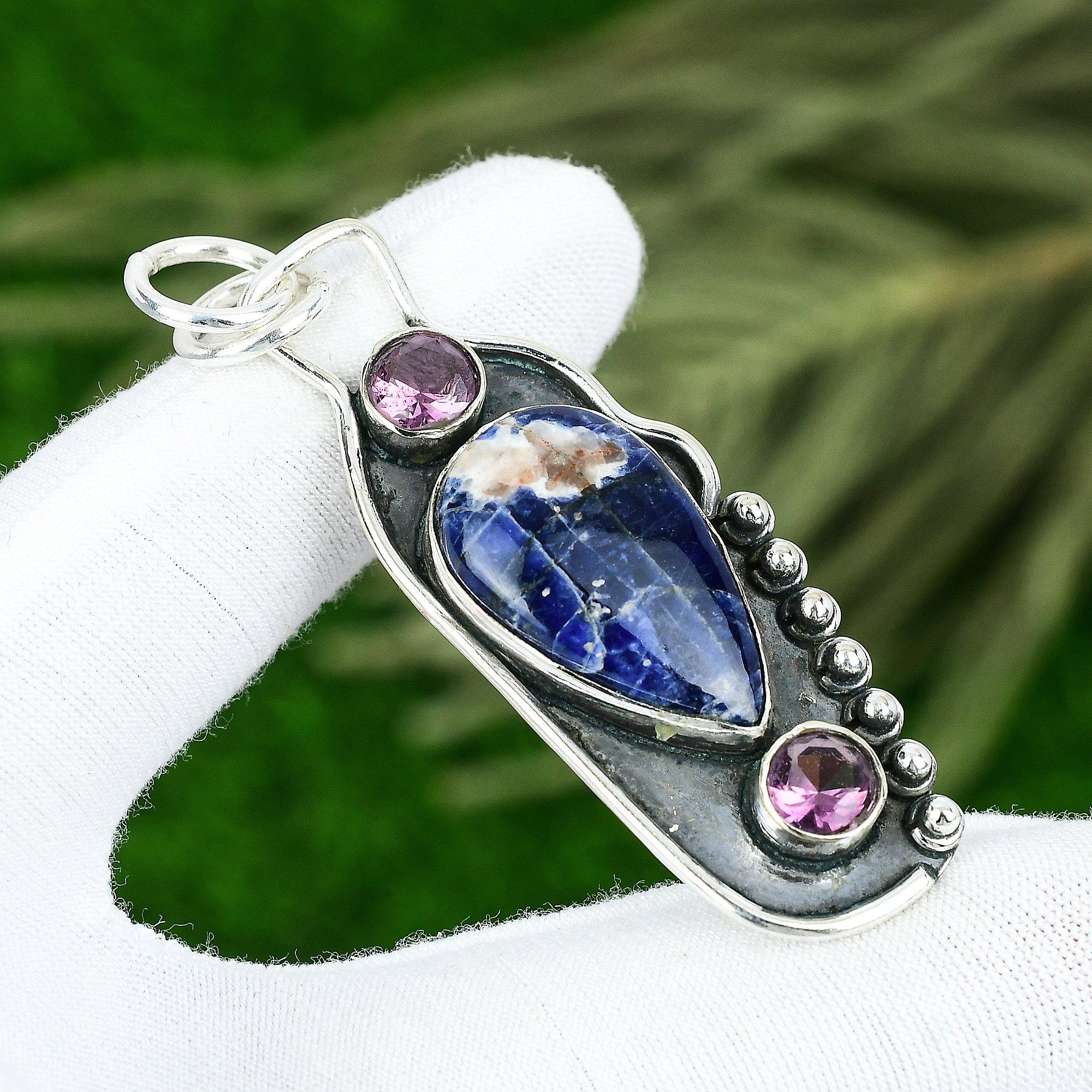 

Свадебный подарок для нее Подвеска из стерлингового серебра 925 пробы с натуральным содалитом