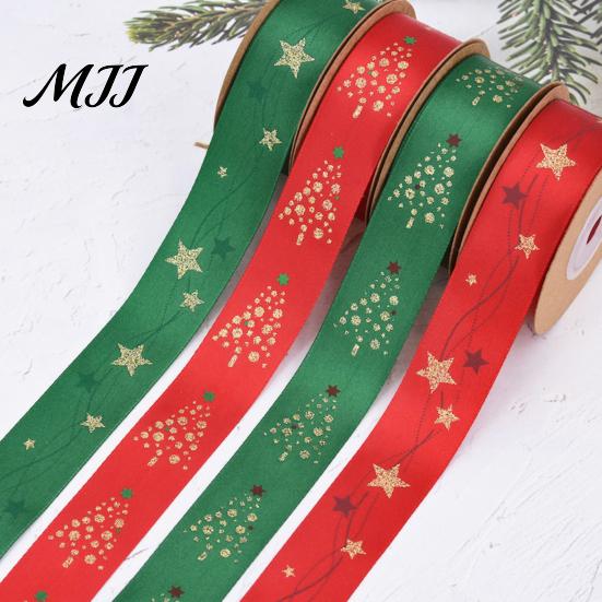 Fabric Ribbon for Party Decor Christmas Ribbon, Glitter Star & Tree Decorative Red Handmade Floral Arrangement Green Holiday Gift Wrapping,