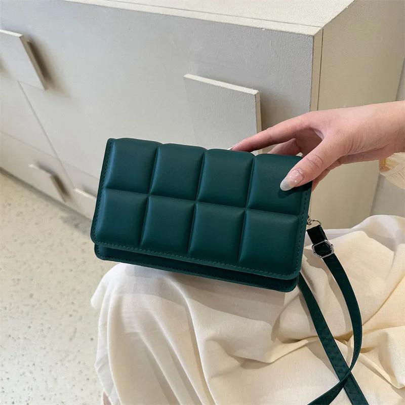 

WTEMPO Simple Solid Color Single Shoulder Bags Women s PU Leather Plaid Crossbody Small Square Purse Handbags 1pc зелёный