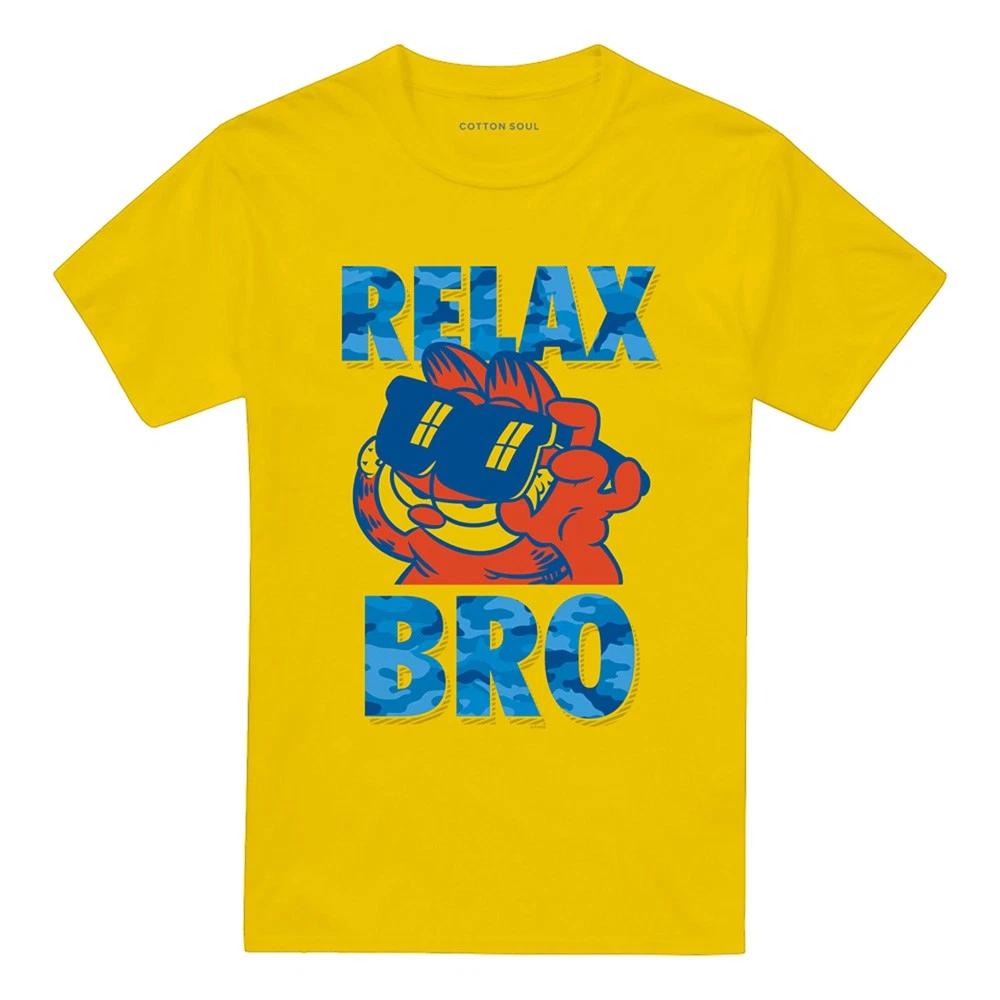 Garfield Relax Bro 100% Cotton T-shirt Mens Tees Top S-2XL, Yellow 2XL
