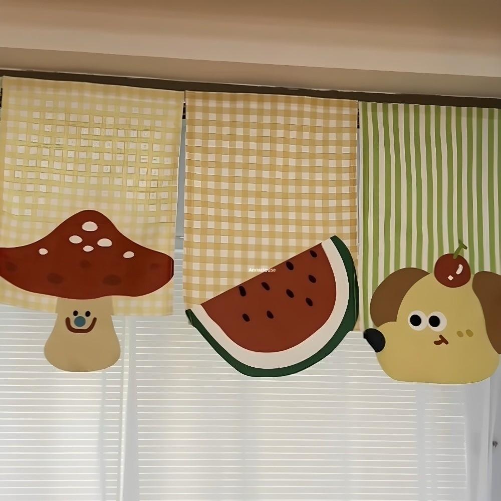 Partition Half-Curtain Magic Sticker Kitchen Partition Curtain Cartoon Door Curtain  Space Divider