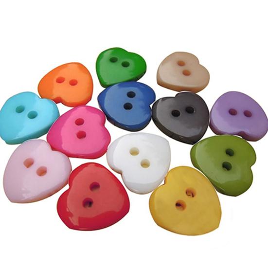 100PCs Heart Mixed Colors Resin Buttons Fit Sewing or Scrapbooking 10mm