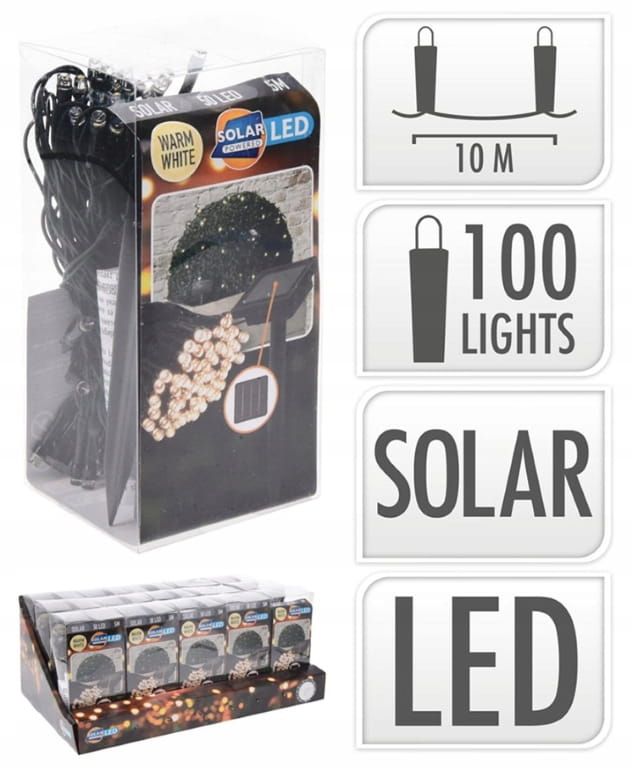 Girlanda ogrodowa LED Solarna 100 LED 10M Białe światło ciepłe IP44