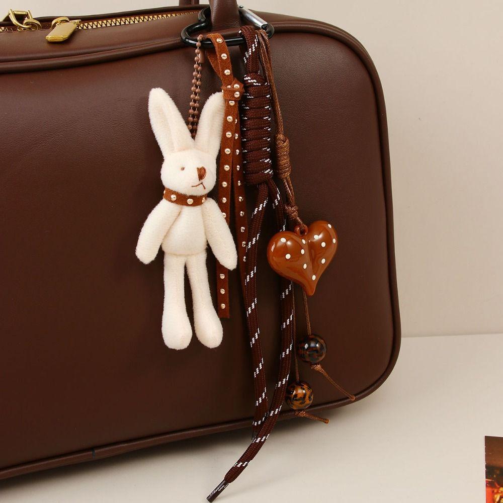 Backpack Rabbit Pendant Bag Charm Heart Pendant Fashion Bear Plush Keychain  Trend Accessories