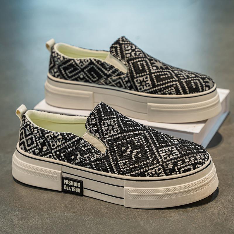 Douyin Live Broadcast Men's Shoes Ins Trend Casual Trend Cartoon Canvas Shoes Platform One Pedal Lazy Board Shoes Handsome