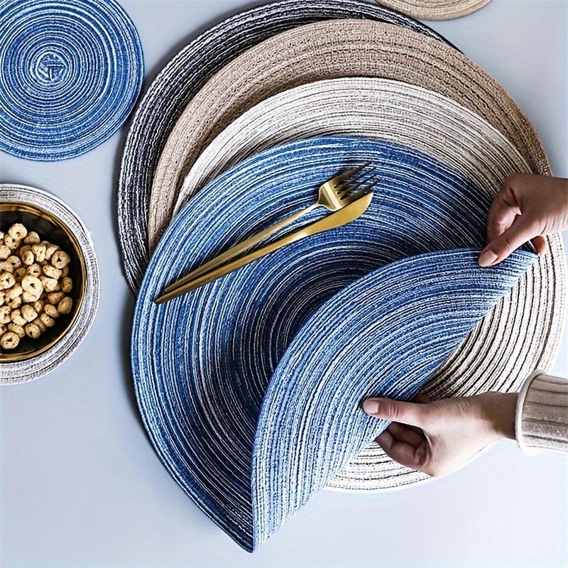 1/12pcs Round Braided Placemats 15inch Washable Table Mat with Heat Insulation Coaster for Dinner Gathering Party Kitchen-Table
