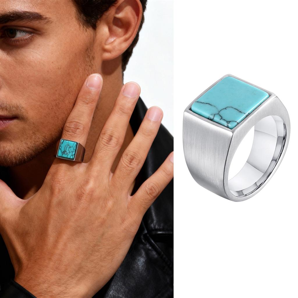Punk Vintage Etniske Ringe til Mænd, Retro Vikingeknude Runefingerring, Sort Geometrisk Firkantet Sten Seglring Smykker