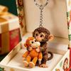 Protect Punch The Monkey Keychain, 3D Cute Monkey Holding Plush Toy Hanging Keychain for Backpack Purse Car Keys Gift