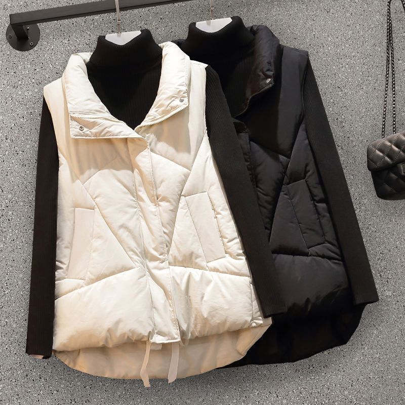 Autumn and Winter New Fashion Cotton Vest Women's Thickened Coat Foreign Look Thin Hand Stuffed Cotton Vest Versatile Cotton Jacket Tide