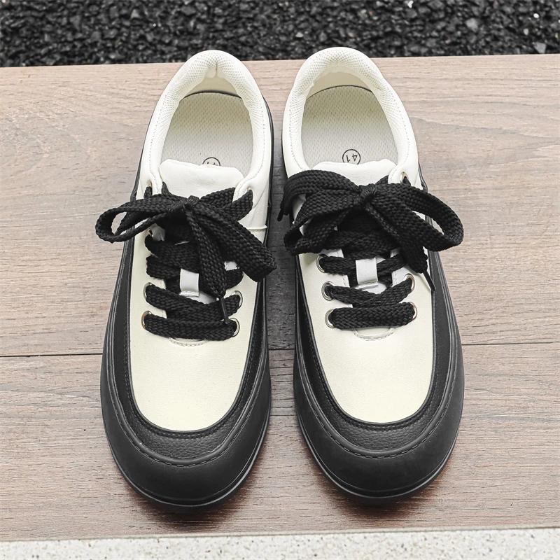 Fashion Men's Casual Sneakers Versatile Color Matching Low-cut Thick-soled Outdoor Casual Shoe Leather Breathable Skateboard Sport Shoes