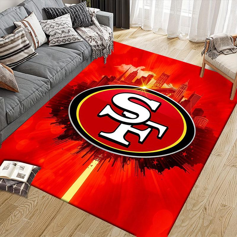 San Francisco 49ers Flanell bedruckter Teppich, Heim-Sofadekoration für Wohnzimmer & Schlafzimmer, Rutschfeste Spiel-Flanell-Fußmatte für Spielzimmer