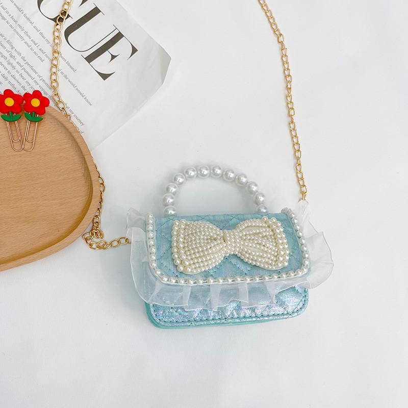 Entzückliche Koreanische Prinzessin Mini-Handtasche Mit Perlenkette Für Kinder Stilvolle Spitze am Rand
