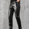 Men's Stretch Leather Pants Slim Fit Trend Tight Casual Trousers for Men PU Leather Trousers Motorcycle Pants